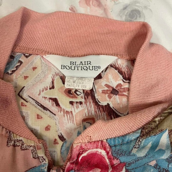Vintage Blair Boutique Floral Zip Up Jacket Women's Size L Shoulder Pads 80s - Picture 3 of 5